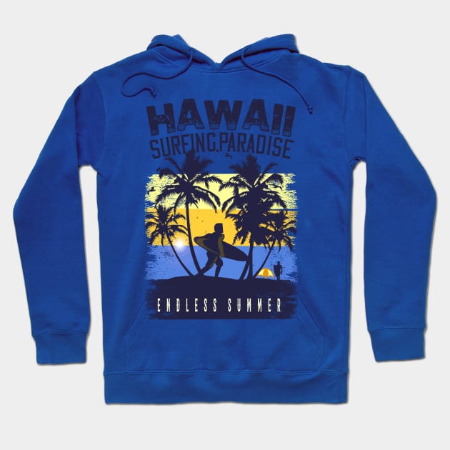 Hawaii surfing paradise endless summer ,Surfing Hawaii  Vacation Palm Trees Tropical Hoodie by bakmed